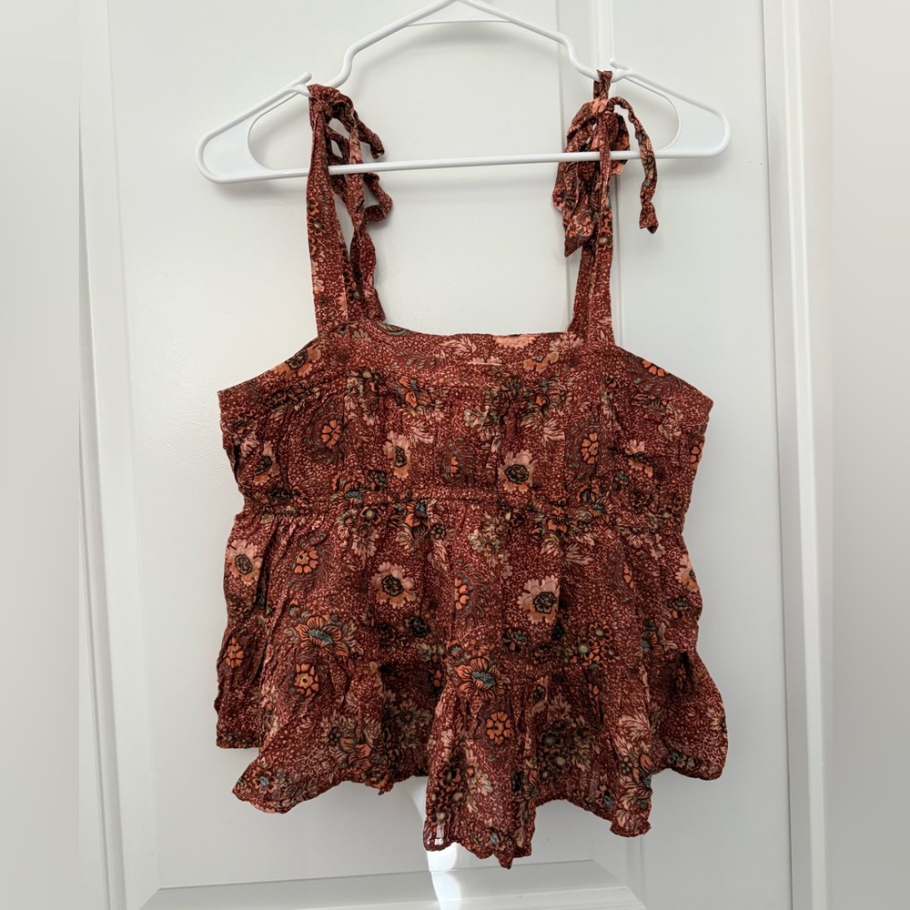 Ulla Johnson - tie strap floral print top w/ hidden side zipper - size 6